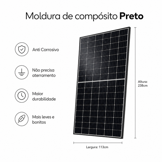 Painel Solar 620w Bifacial Preto Era Monocristalino Halfcell Ntype 132 Células ERA