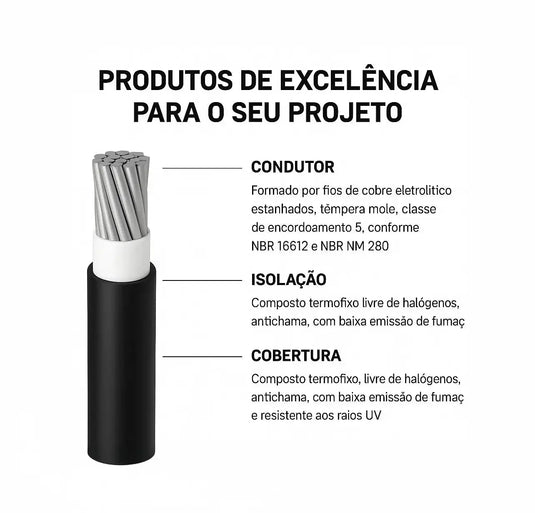 Cabo Solar Proteção UV 50 Metros 4mm Vermelho CABEL