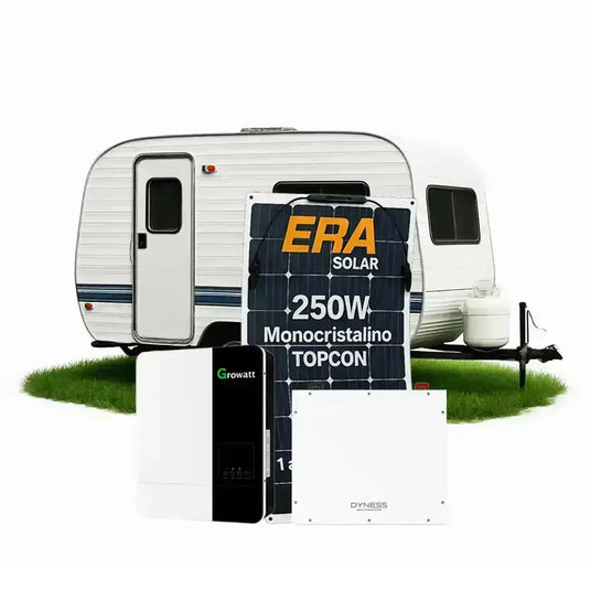 Kit Energia Solar Offgrid MotorHome 2kWp 170kWh Mês Aprox. 8 Painel Era 250W Flexível Inversor Growatt 3kW 110V Bateria Dyness 5,12kWh GROWATT