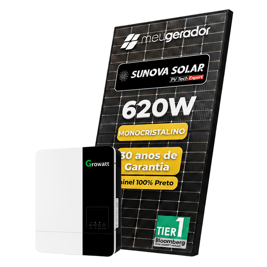 Kit Energia Solar Offgrid 2,48kWp 4 Painel Sunova 620W Inversor Growatt 5kW 220V GROWATT