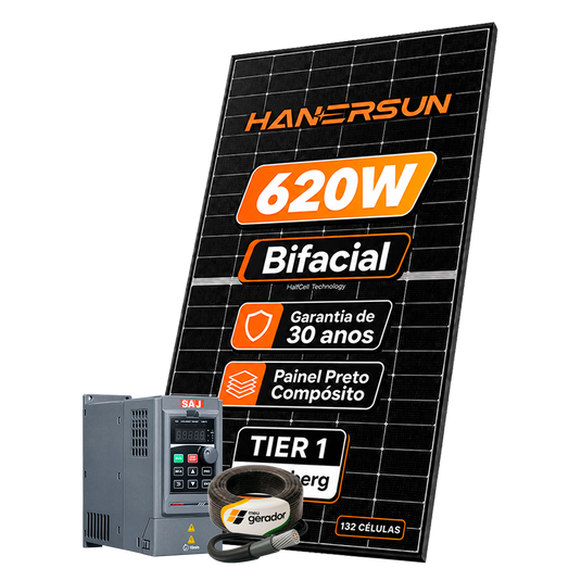 Kit Energia Solar Offgrid p/ Bombeamento Dágua até 3CV Trifásico 220V 4,34kWp 7 Painel Bifacial Hanersun 620W