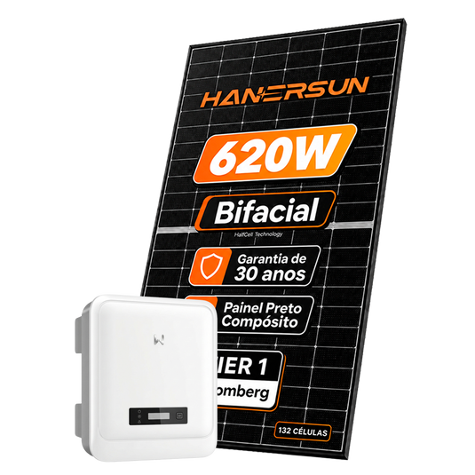Kit Energia Solar Ongrid 1600kWh Mês 12,40kWp 20 Painel Bifacial Hanersun 620W Inversor Goodwe 10kW 220V 3MPPT GOODWE
