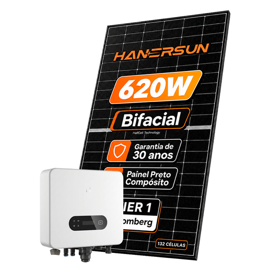 Kit Energia Solar Ongrid 250kWh Mês 1,86kWp 3 Painel Bifacial Hanersun 620W Inversor Goodwe 3,3kW 220V 1MPPT GOODWE