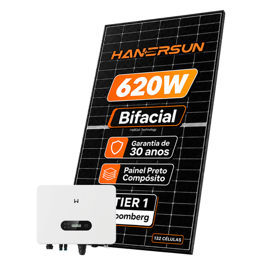 Kit Energia Solar Ongrid 1600kWh Mês 12,40kWp 20 Painel Bifacial Hanersun 620W Inversor Goodwe 7,5kW 220V 2MPPT ( Fasttrack ) GOODWE