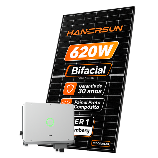 Kit Energia Solar Ongrid 2300kWh Mês 17,36kWp 28 Painel Bifacial Hanersun 620W Inversor SAJ 15kW Trifásico 380V 2MPPT SAJ