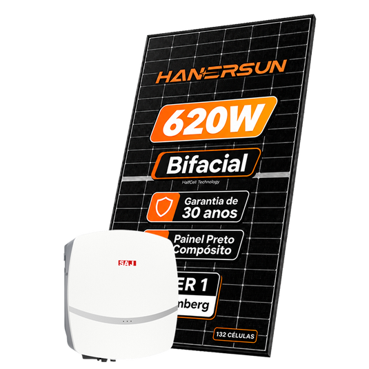 Kit Energia Solar Ongrid 800kWh Mês 6,20kWp 10 Painel Bifacial Hanersun 620W Inversor SAJ 6kW 220V 2MPPT SAJ
