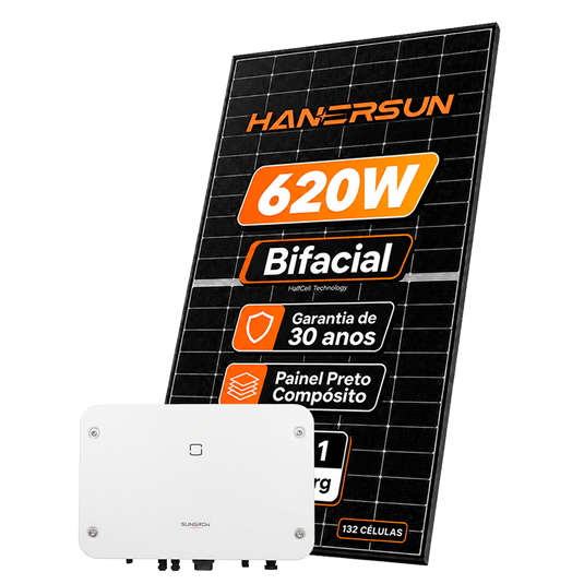 Kit Energia Solar Ongrid 1000kWh Mês 7,44kWp 12 Painel Bifacial Hanersun 620W Inversor Sungrow 6kW RS-L2 220V 2MPPT SUNGROW