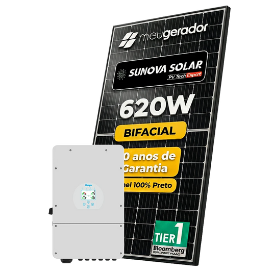 Kit Energia Solar Híbrido 1400kWh Mês 10,54kWp 17 Painel Sunova 620W Inversor Deye 8KW 220V 2MPPT DEYE