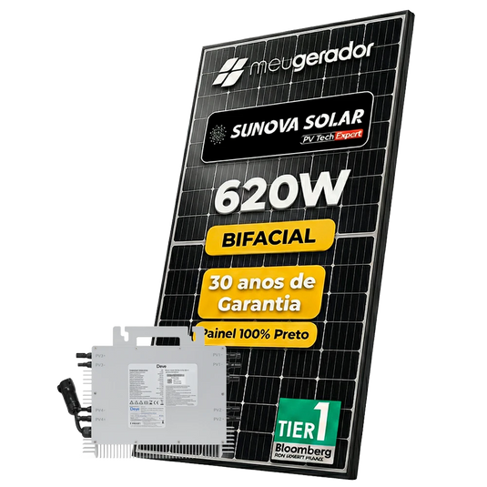 Kit Energia Solar Ongrid 1200kWh Mês 9,3KWP 15 Painel Sunova 620W MicroInversor Deye 9kW 220V 16MPPT DEYE