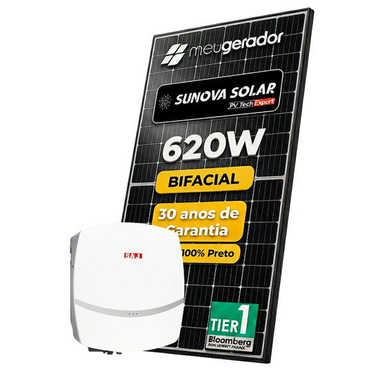 Kit Energia Solar Ongrid 300kWh Mês 2,48kWp 4 Painel Sunova 620W Inversor SAJ 3kW 220V 1MPPT SAJ