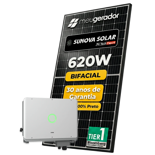 Kit Energia Solar Ongrid 3000kWh Mês 22,32kWp 36 Painel Sunova 620W Inversor SAJ 15kW Trifásico 380V 2MPPT SAJ
