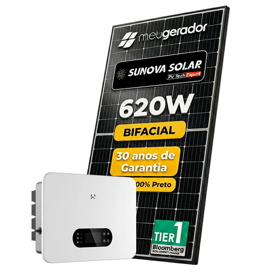 Kit Energia Solar Híbrido 600kWh Mês 4,96KWP 8 Painel Bifacial Sunova 620W Inversor Goodwe 10kW 110/220V ( SplitPhase ) 2MPPT GOODWE