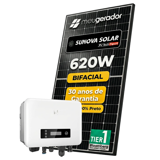 Kit Energia Solar Ongrid 250kWh Mês 1,86kWp 3 Painel Bifacial Sunova 620W Inversor Goodwe 3,3kW 220V 1MPPT GOODWE