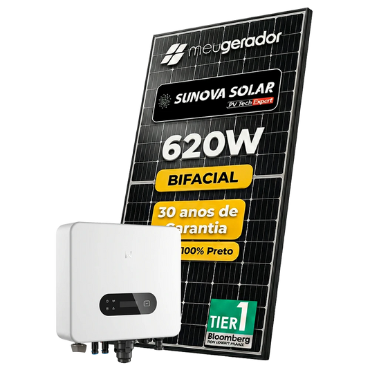 Kit Energia Solar Ongrid 550kWh Mês 4,34kWp 7 Painel Bifacial Sunova 620W Inversor Goodwe 5kW 220V 2MPPT GOODWE