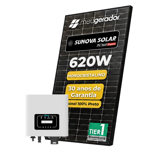 Kit Energia Solar Ongrid 250kWh Mês 1,86kWp 3 Painel Sunova 620W Inversor Deye 3kW 1MPPT DEYE