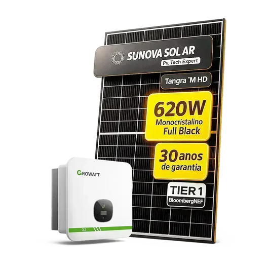 Kit Energia Solar Ongrid 700kWh Mês 5,58kWp 9 Painel Sunova 620W Inversor Growatt X2 7,5kW 220V 2MPPT (FASTTRACK) GROWATT