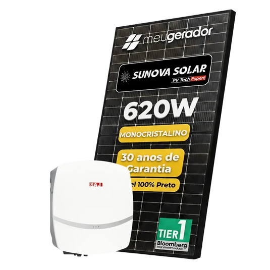 Kit Energia Solar Ongrid 600kWh Mês 4,96kWp 8 Painel Sunova 620W Inversor SAJ 6kW 220V 1MPPT SAJ