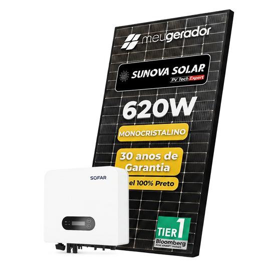 Kit Energia Solar Ongrid 600KWH Mês 4,96KWP 8 Painel Sunova 620W Inversor Sofar 3,3KW 220V 1MPPT SOFAR
