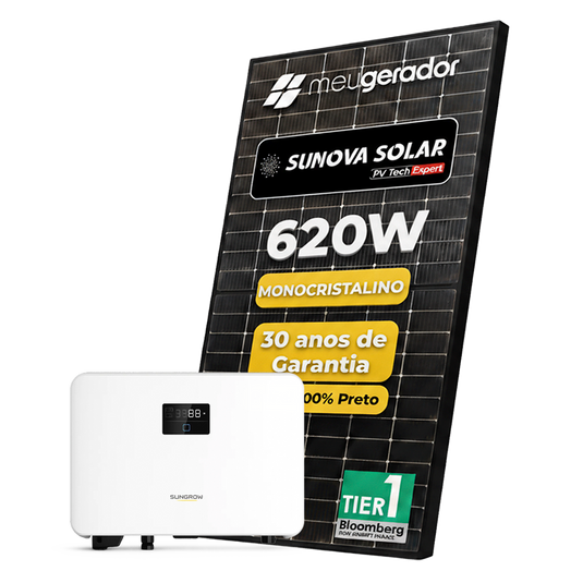 Kit Energia Solar Ongrid 300kWh Mês 2,48kWp 4 Painel Sunova 620W Inversor Sungrow 3kW 220V 1MPPT SUNGROW