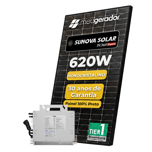 Kit Energia Solar Ongrid 250kWh Mês 1,86kWp 3 Painel Sunova 620W MicroInversor Deye 2,25kW 220V 4MPPT DEYE