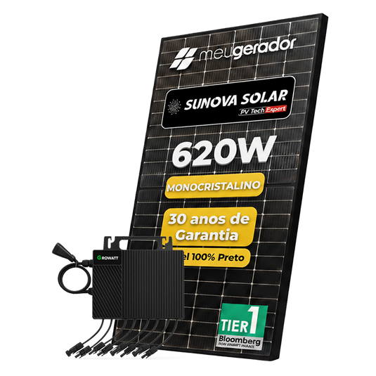 Kit Energia Solar Ongrid 250kWh Mês 1,86kWp 3 Painel Sunova 620W Micro Growatt 2,25kW 220V 4MPPT GROWATT