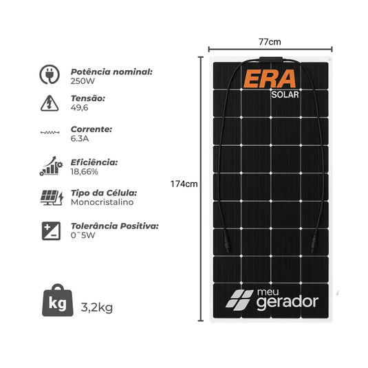 Painel Solar Flexível 250W Era Solar Flex50md Monocristalino Topcon 72 Celulas ERA SOLAR