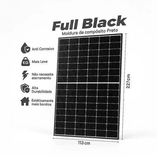 Painel Solar Sunova 585W Full Black SS-585-66MDH-G13 Monocristalino Half Cell SUNOVA
