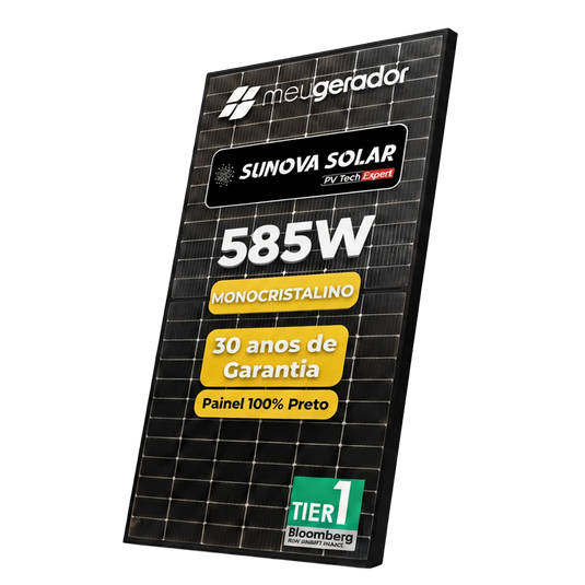Painel Solar 585w Monofacial Preto Sunova Monocristalino Halfcell Ntype 132 Células SUNOVA