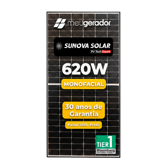 Painel Solar 620w Preto Sunova Monocristalino Halfcell Ntype 132 Células SUNOVA