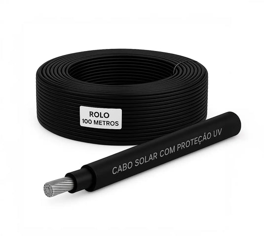Cabo Solar Proteção UV 100 Mestros 4mm Preto MEUGERADOR