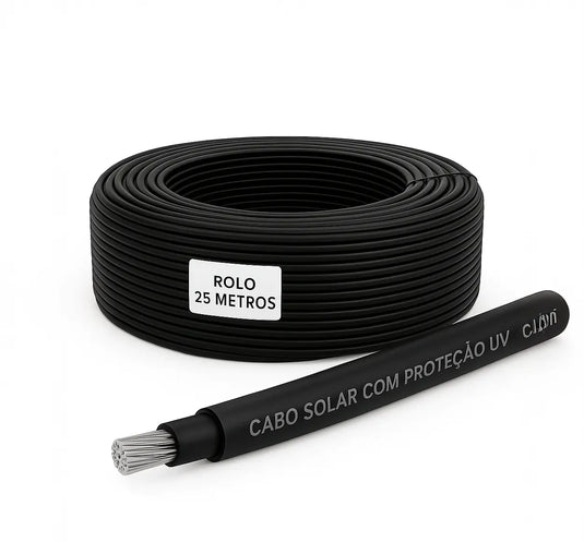 Cabo Solar Proteção UV 25 Metros 4mm Preto CABEL
