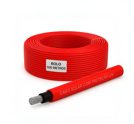 Cabo Solar Proteção UV 100 Metros 4mm Vermelho MEUGERADOR