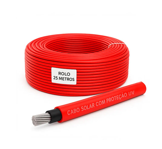Cabo Solar Proteção UV 25 Metros 4mm Vermelho CABEL