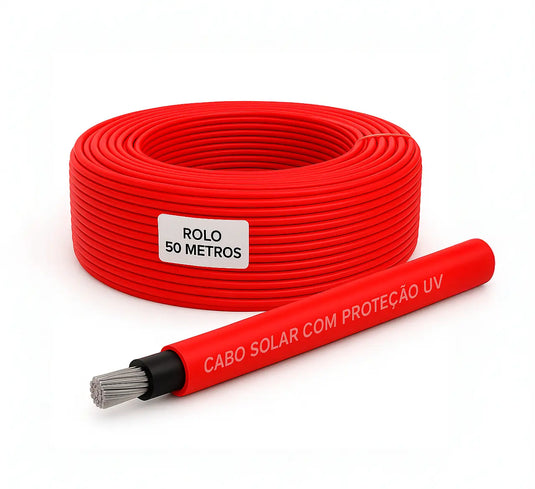 Cabo Solar Proteção UV 50 Metros 4mm Vermelho CABEL