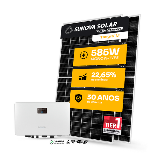 KIT ENERGIA SOLAR ONGRID 550KWH MÊS 4,09KWP 7 PAINEL SUNOVA 585W INVERSOR SUNGROW 3KW 220 1MPPT