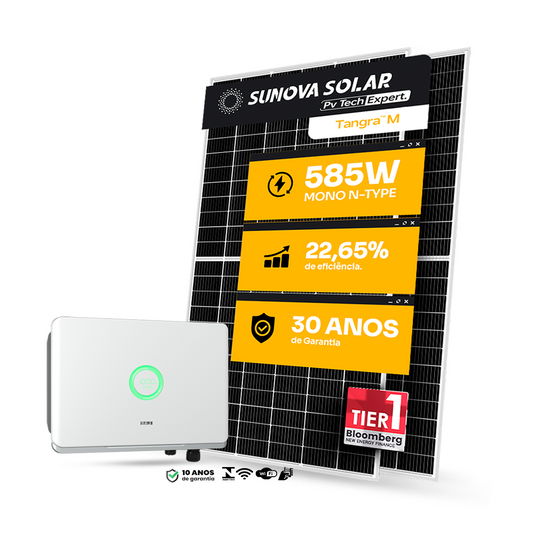 KIT ENERGIA SOLAR ONGRID 2200KWH MÊS 16,38WP 28 PAINEL SUNOVA 585W INVERSOR SAJ 15KW TRIFÁSICO 220V 2MPPT