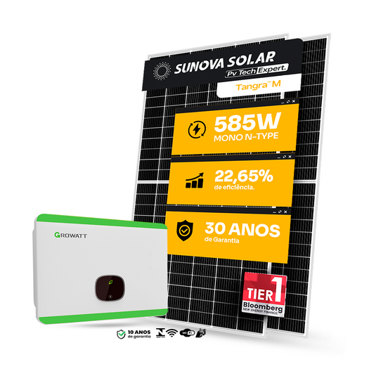 KIT ENERGIA SOLAR ONGRID 2200KWH MÊS 16,38WP 28 PAINEL SUNOVA 585W INVERSOR GROWATT 15KW TRIFÁSICO 220V 4MPPT
