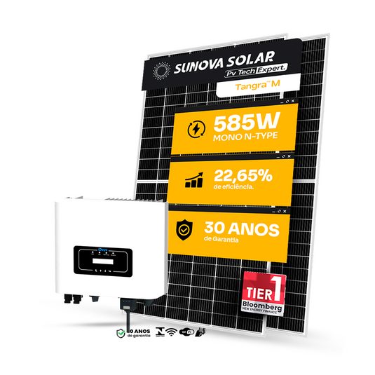 KIT ENERGIA SOLAR ONGRID 300KWH MÊS 2,34KWP 4 PAINEL SUNOVA 585W INVERSOR DEYE 3KW 1MPPT