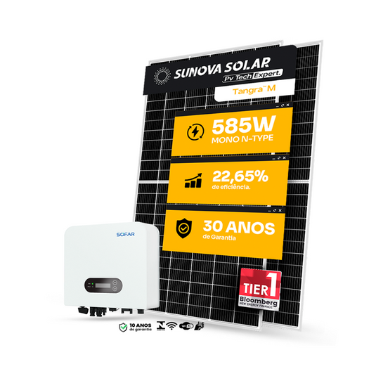 KIT ENERGIA SOLAR ONGRID 1100KWH MÊS 8,19KWP 14 PAINEL SUNOVA 585W SOFAR 7,5KW 220V 2MPPT [ FASTTRACK ]