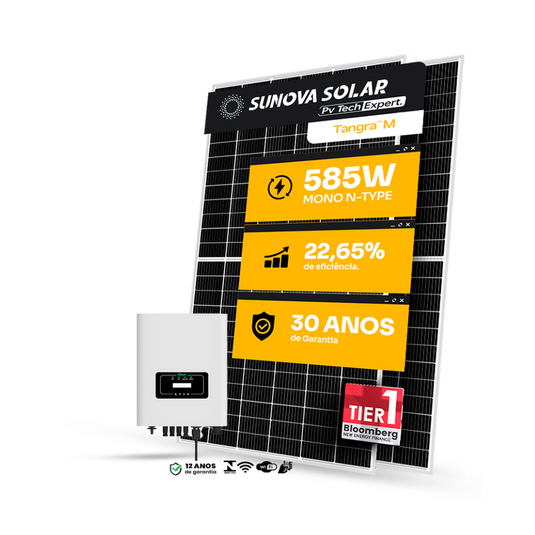 KIT ENERGIA SOLAR ONGRID 1400KWH MÊS 10,53KWP 18 PAINEL SUNOVA 585W INVERSOR DEYE 10KW 220V 2MPPT