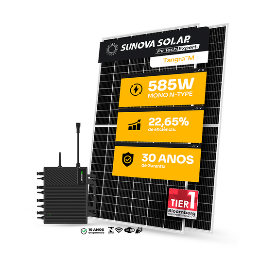 KIT ENERGIA SOLAR ONGRID 1250KWH MÊS 9,36KWP 16 PAINEL SUNOVA 585W MICRO GROWATT 8KW 220V 16MPPT