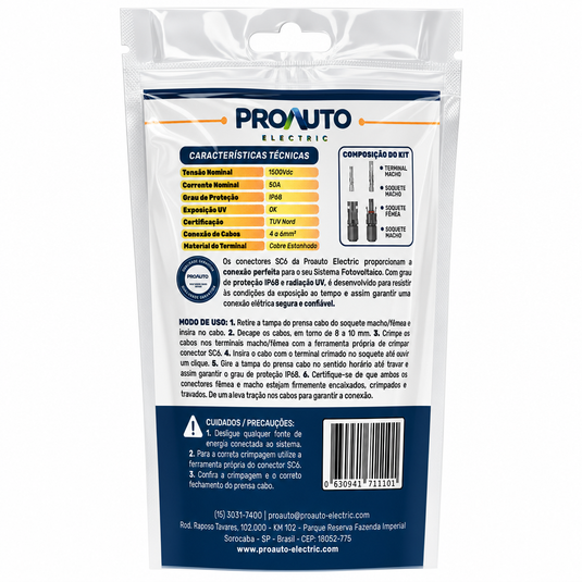 Kit Conector Mc4 PROAUTO Macho + Fêmea PROAUTO