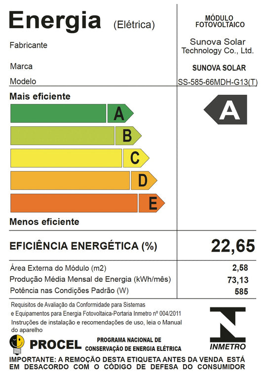 Painel Solar Sunova 585W Full Black SS-585-66MDH-G13 Monocristalino Half Cell