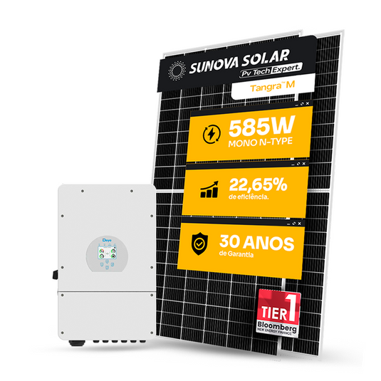 KIT ENERGIA SOLAR HÍBRIDO 800KWH MÊS 5,85KWP 10 PAINEL SUNOVA 585W INVERSOR DEYE 5KW 110/220V 2MPPT