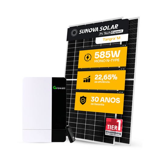 Kit Energia Solar Offgrid 3,51kWp 6 Painel Sunova 585W Inversor Growatt 5kW 220V