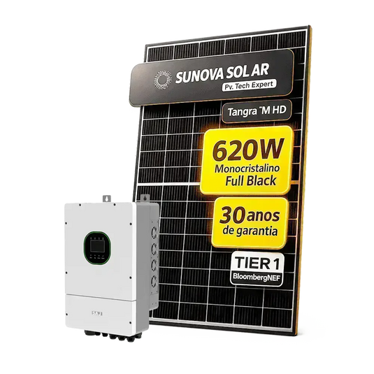 Kit Energia Solar Híbrido 600kWh Mês 4,96kWp 8 Painel Sunova 620W Inversor Saj 5kW 220V SAJ