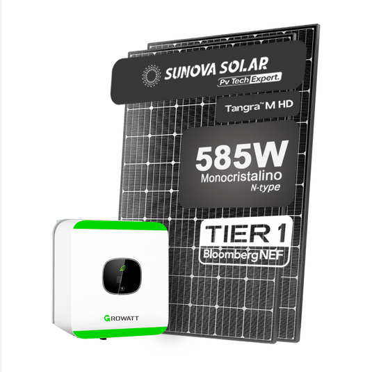 Kit Energia Solar Ongrid 600kWh Mês 4,68kWp 8 Painel Sunova Black 585W Growatt 6kW 220V 2MPPT