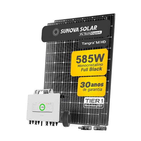 Kit Energia Solar Ongrid 600kWh Mês 4,68kWp 8 Painel Sunova 585W Micro SAJ 4,5kW 220V 8MPPT