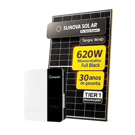 Kit Energia Solar Offgrid 2,48kWp 4 Painel Sunova 620W Inversor Growatt 5kW 220V GROWATT