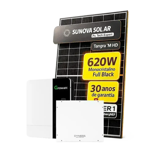 Kit Energia Solar Offgrid 2,48kWp 4 Painel Sunova 620W Inversor Growatt 5kW 220V Bateria Dyness 5,12kWh GROWATT
